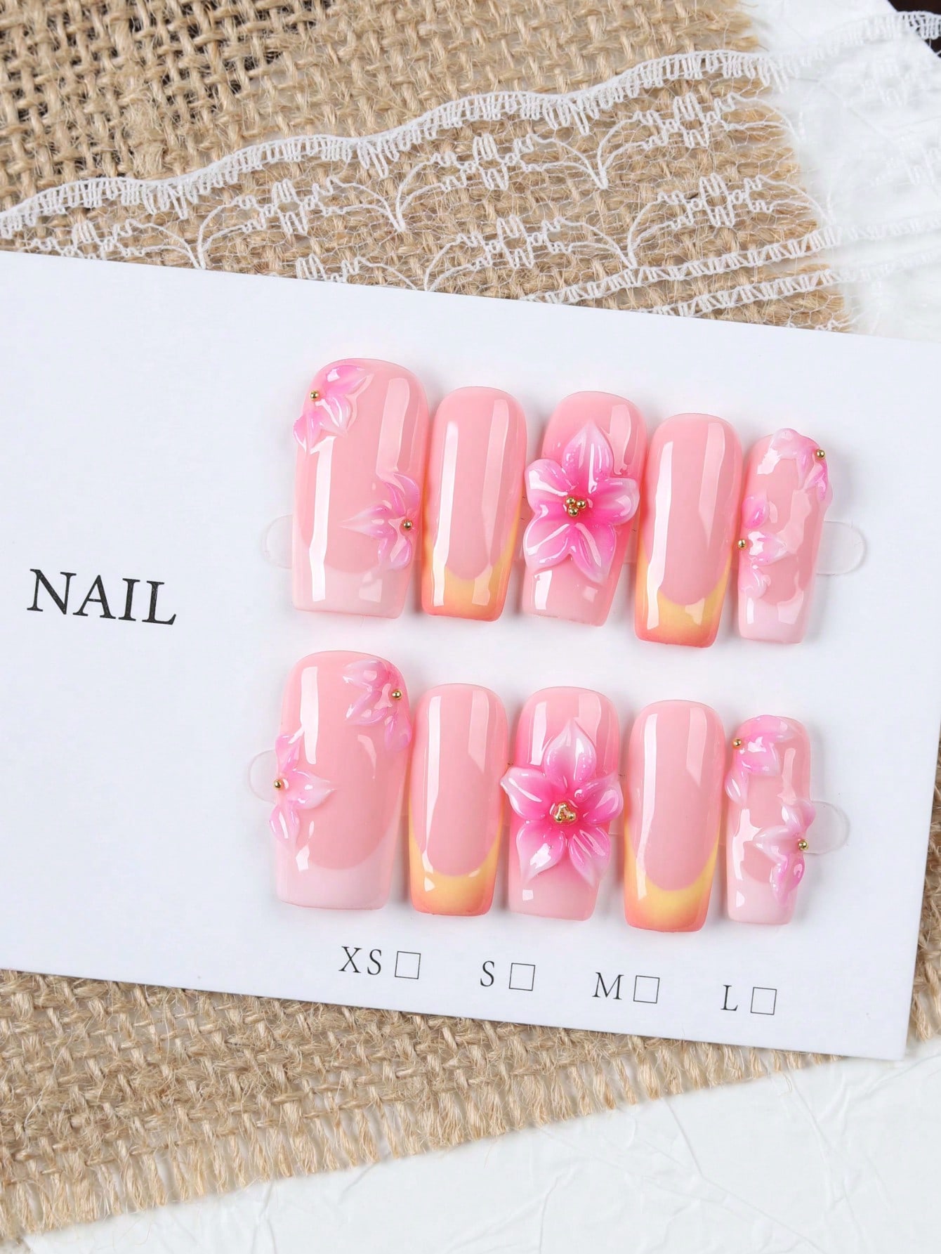 Nail Art Orange - 10 Pieces of Medium-Length Rectangular Nude