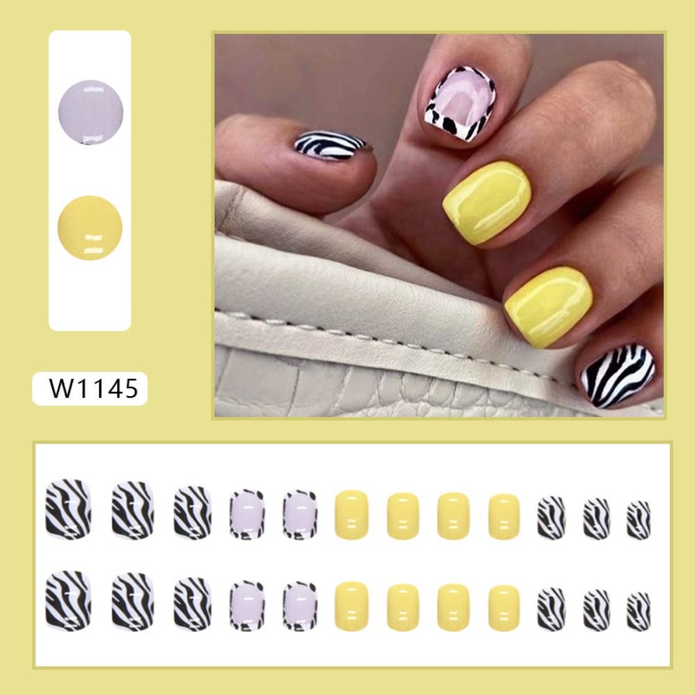 New Short Round False Nails Ze - огляд і ціна Nail Art Zebra