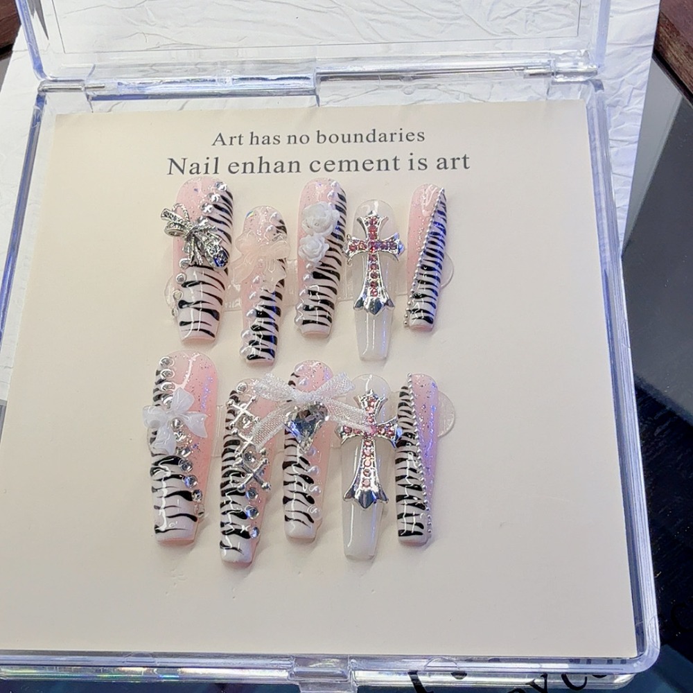 10 Pieces Y2K Pink Zebra Patte - огляд і ціна Nail Art Zebra